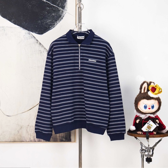 Miu Miu Navy and Gray Striped Long Sleeve Top - Picture 1 of 11